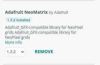 Zdjęcie przedstawia zrzut ekranu z opisem wtyczki AdaFruit NeoMatrix
