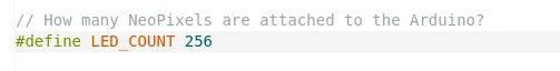 Zdjęcie przedstawia fragmentu kodu z definicja ilości diod LED