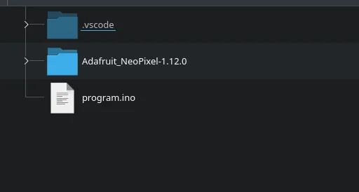 Obrazek przedstawia zrzut ekranu z programu Visual Studio Code wraz z dodatkiem AdaFruit