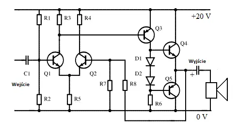 zdjęcie przedstawia schemat wzmacniacza mocy wg. Macieja Fleszczuka